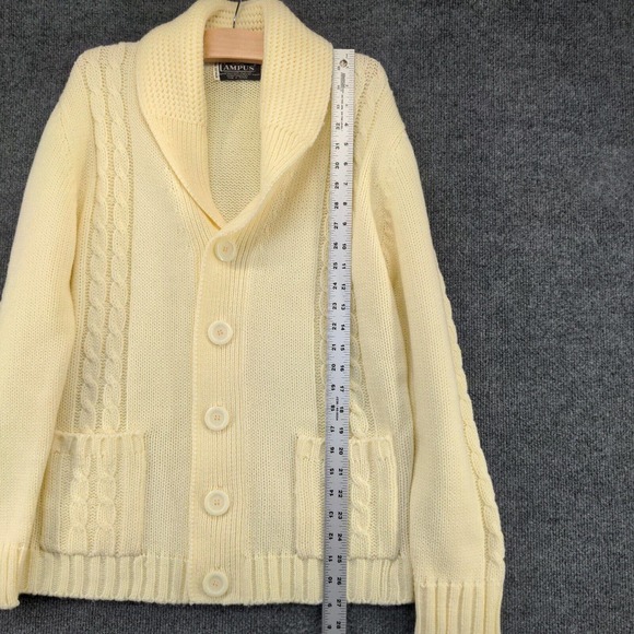 Campus Men's Button Front Cable Knit Cardigan Sweater Cream Medium Shawl Collar - Picture 9 of 11